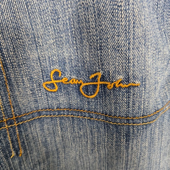 Vintage‎ Sean John Baggy wide leg Y2K Jeans mens 38x34 knee patches blue hip hop - Picture 3 of 11